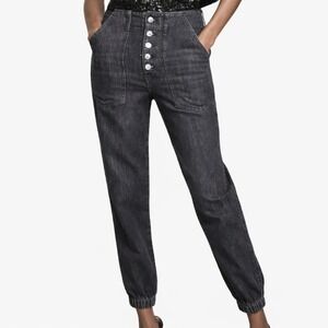 Veronica Beard Bolton Elastic Hem High Rise Button Fly Jeans Black Size 28